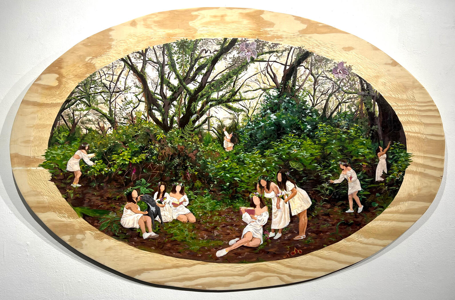 Freedom Amongst the Weeds; Oil paint, preserved flora, and magazine cutouts on wood; 48” x 61”; 2023